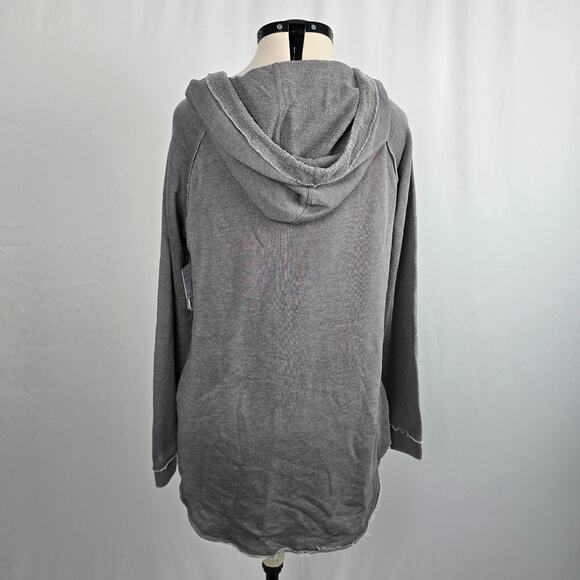 U.S. Apparel Hooded Sweatshirt Women's L Gray V-Neck Raw Hem Long Sleeve NWT - Picture 2 of 15